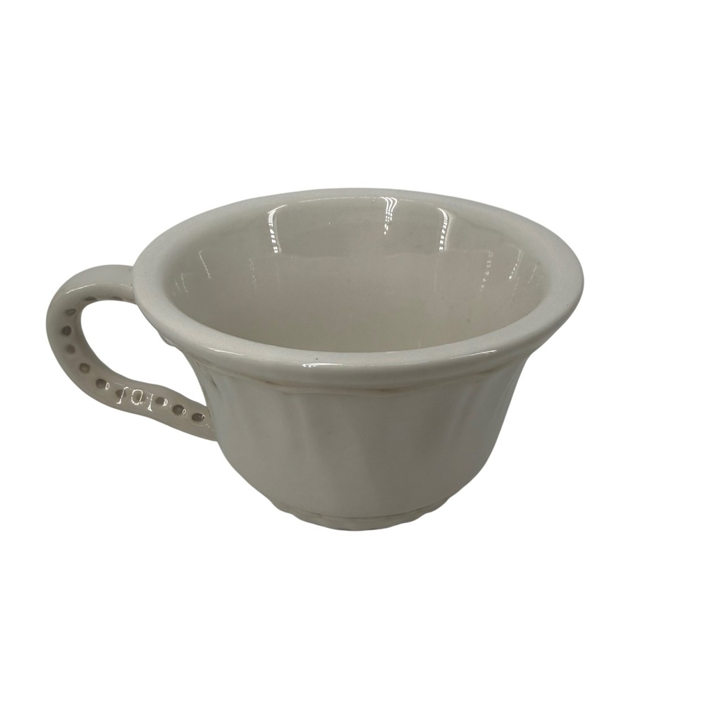 American Atelier‎ Baroque Crean Ceramic Fluted Teacup with Dotted Scroll Handle
